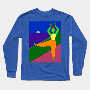 Alien lady stretching by the sea Long Sleeve T-Shirt